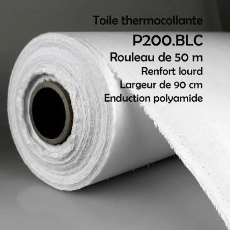 Rouleau tissus blanc 50 m renfort thermocollante lourde larg.90