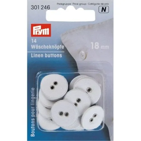 Carte 14 Boutons pour lingerie lin 18 mm blanc