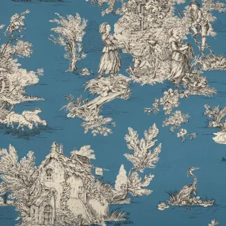 Cotton fabric printed pastoral blue