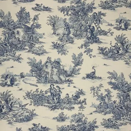 PASTORALE Fabric - ECRU/BACHETTE BLUE 100% COTTON