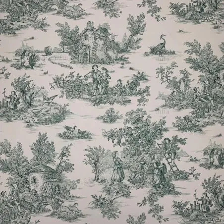 PASTORALE Fabric - ECRU/GREEN BACHETTE 100% COTTON