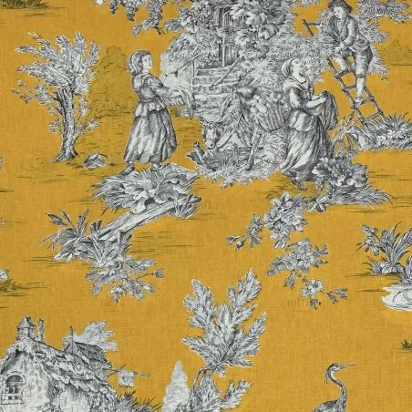 PASTORALE fabric -Yellow/GREY BACHETTE 100%COTTON