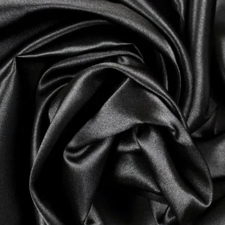 Plain Satin fabric in black glossy color