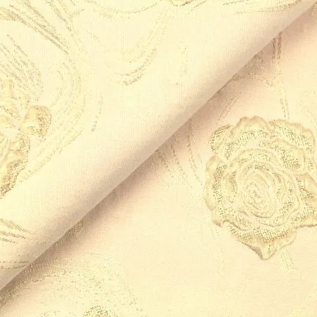 Tissu brocart rose motif floral écru brillant