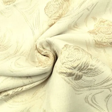 Tissu brocart motif floral beige brillant