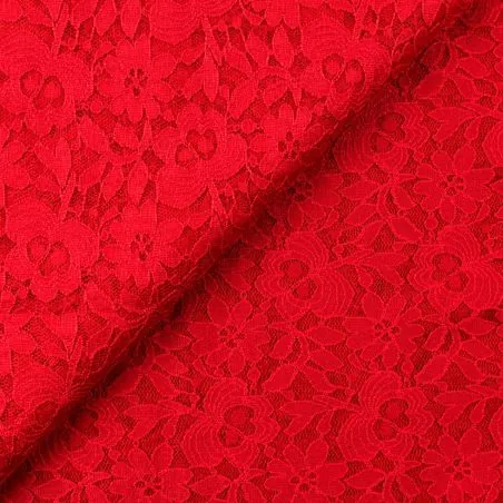 Tissu dentelle polyester stretch rouge fleuri