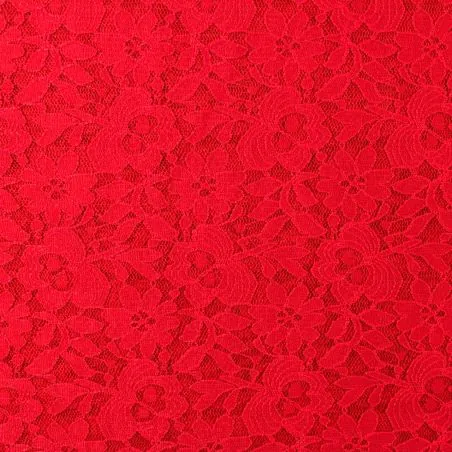 Tissu dentelle polyester stretch rouge fleuri