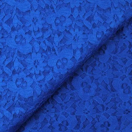 Tissu dentelle stretch bleu roi fleuri