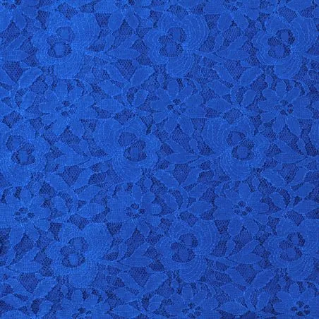 Tissu dentelle stretch bleu roi fleuri