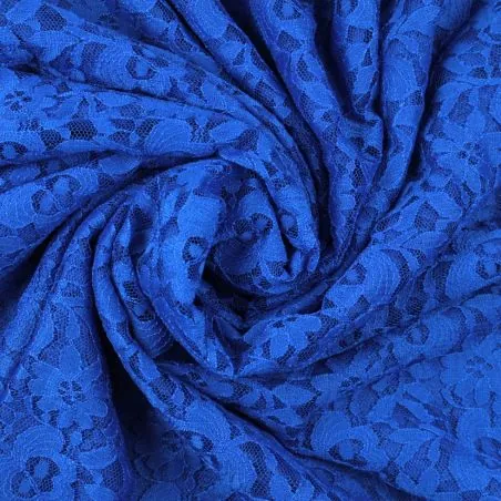 Tissu dentelle stretch bleu roi fleuri