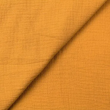 Tissu coton double gaze uni de couleur jaune Orpiment