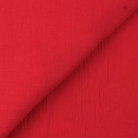 Tissu coton double gaze uni rouge écarlate