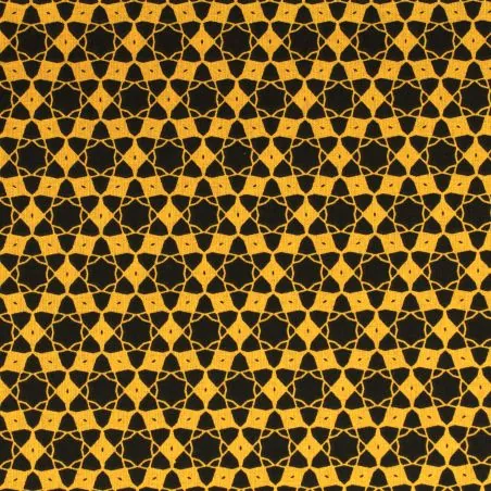 Tissu coton jaune imprimé géométrique noir