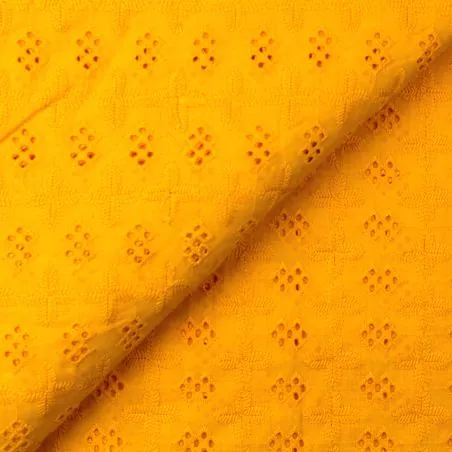 Tissu broderie anglaise jaune imprimé géométrique