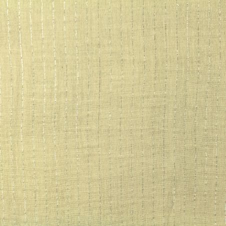 Tissu coton double gaze beige,rayures Argentées