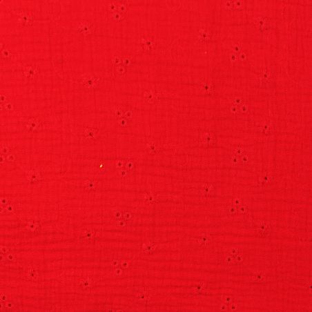 Tissu coton double gaze rouge imprimé fleur