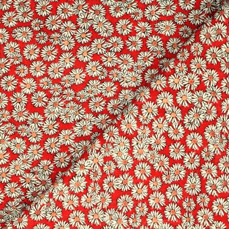 Tissus couture polyester rouge imprimé fleuri