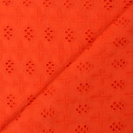 Tissu broderie anglaise imprimé géométrique de couleur orange