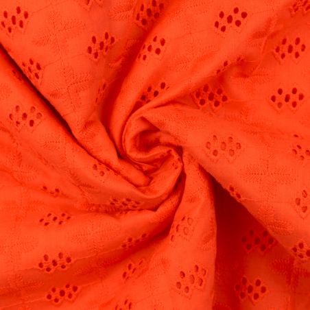 Tissu broderie anglaise imprimé géométrique de couleur orange