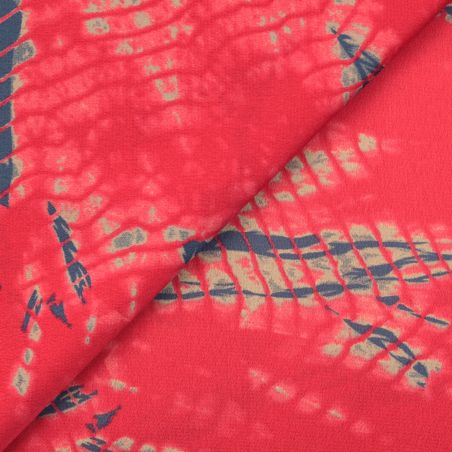 Tissus viscose fuchsia imprimé géométrique bleu