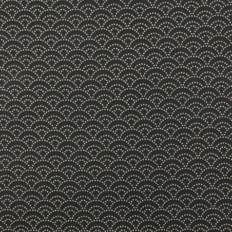 Tissu de coton noir motif japonais éventails