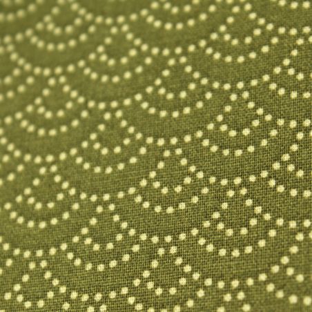 Tissu de coton vert à motif traditionnel japonais aux éventails SENSU beige