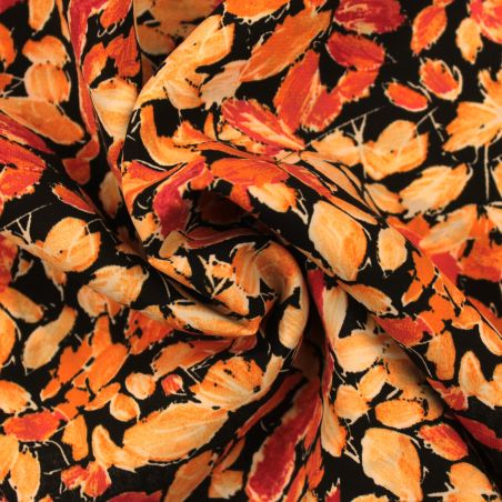 Tissus en viscose imprimés feuilles orange