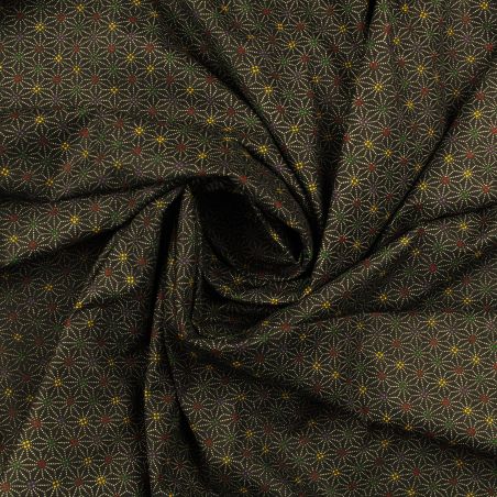 Tissu de coton de couleur noir motif japonais géométrique