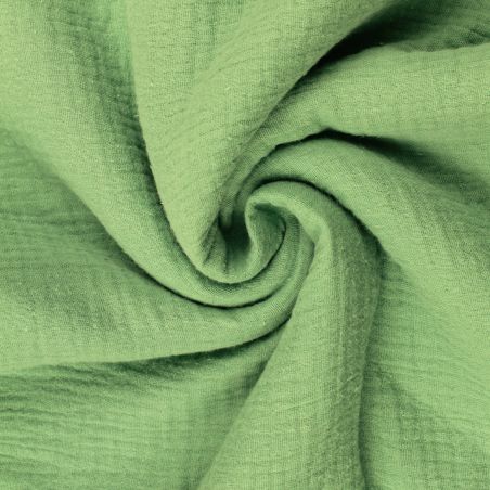 Tissu Coton Double Gaze Uni Vert - Confort et Légèreté